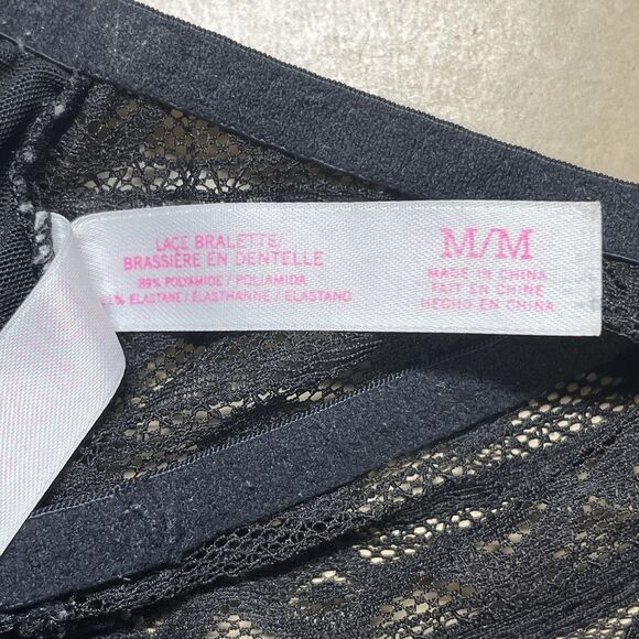 Pink Victorias Secret Lace Bralette Size M Semi Sheer Lingerie Pullover Black - Picture 12 of 12